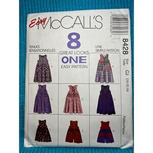 McCalls 8428 Sewing pattern girls Jumper dress romper 1980s size 10 12 14